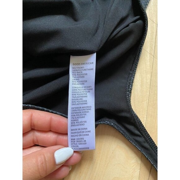 GOOD American BNWOT Womens Black Snakeskin Bodysuit Long Sleeve Thong Back - Picture 7 of 8